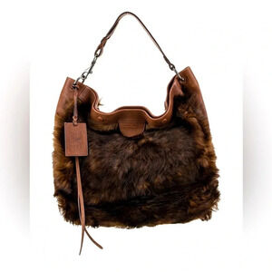 Vintage Ralph Lauren Purple Label Shearling Fur Ponyhair Hobo Bag Purse Tote
